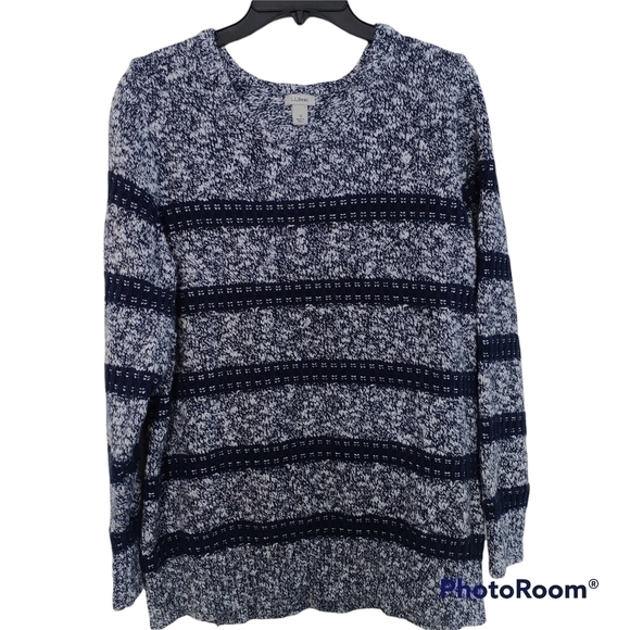 L.L. Bean Navy and White Cotton Crew Neck Sweater Plus Size 1X - Picture 1 of 9